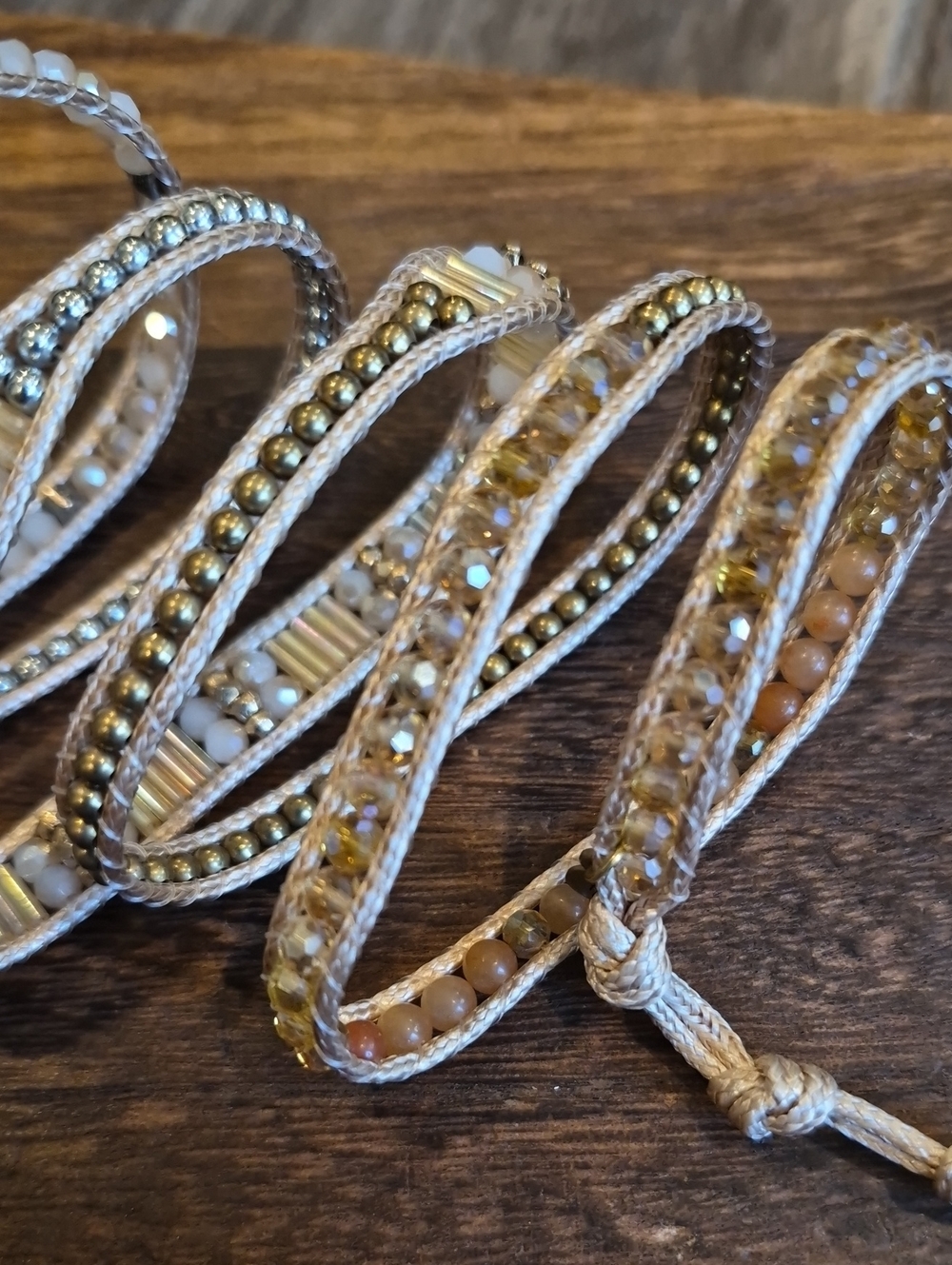 Liv Thai Bohemian Gold & Tan Hues Faceted Bead Adjustable Length Wrap Bracelet - Picture 7 of 13